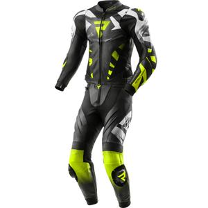 Tuta da motociclista in pelle Rebelhorn Inferno due pezzi nero-giallo fluo
