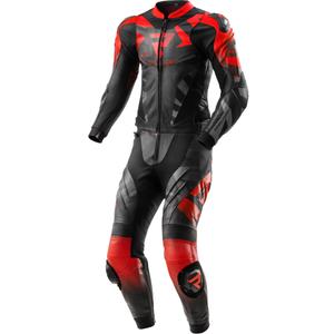 Tuta da motociclista in pelle due pezzi Rebelhorn Inferno nero-rosso fluo