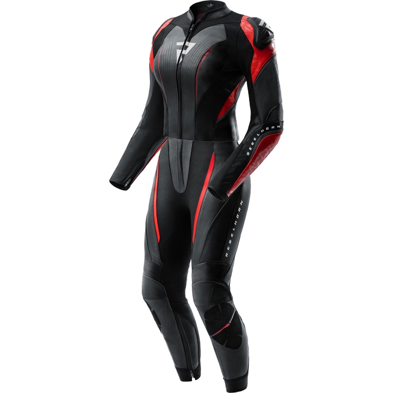 Tuta da moto in pelle da donna due pezzi Rebelhorn Diva RS nero-rosso