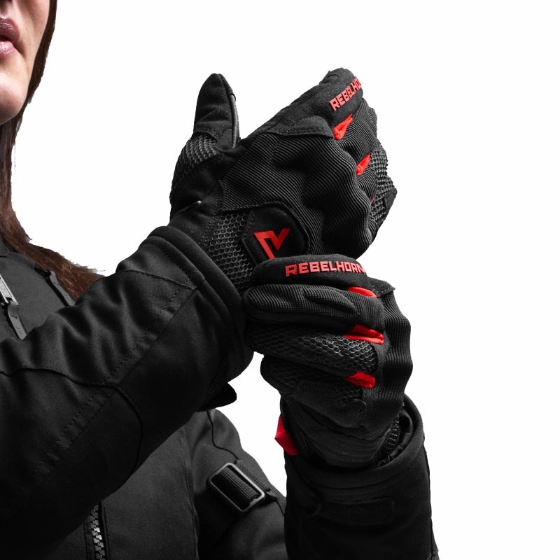 Guanti da moto da donna Rebelhorn Core nero-rosso