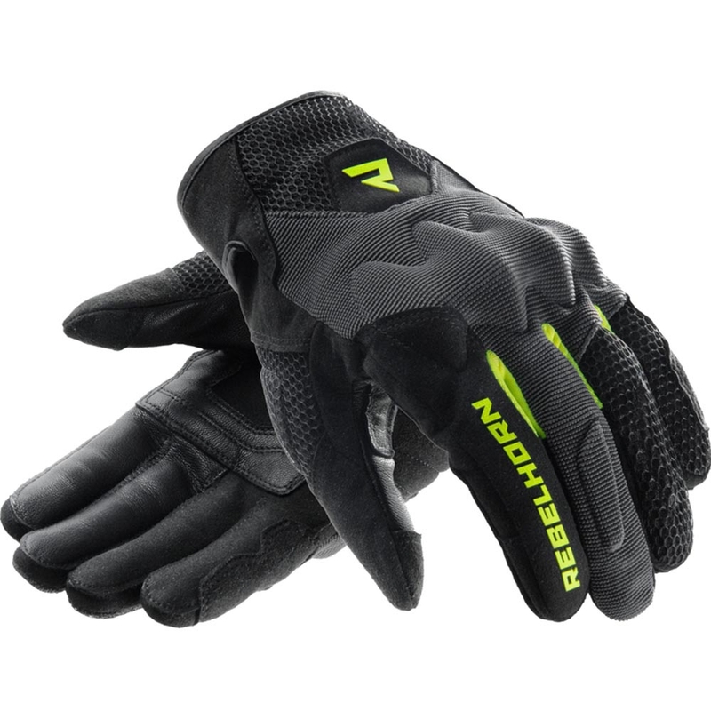 Guanti da moto da donna Rebelhorn Core nero-grigio-giallo fluo