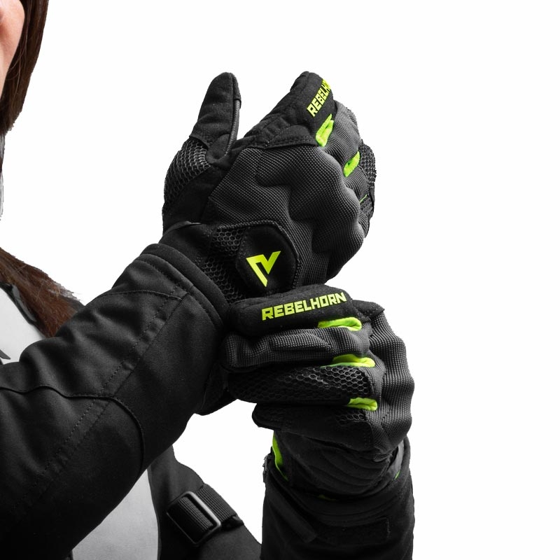 Guanti da moto da donna Rebelhorn Core nero-grigio-giallo fluo