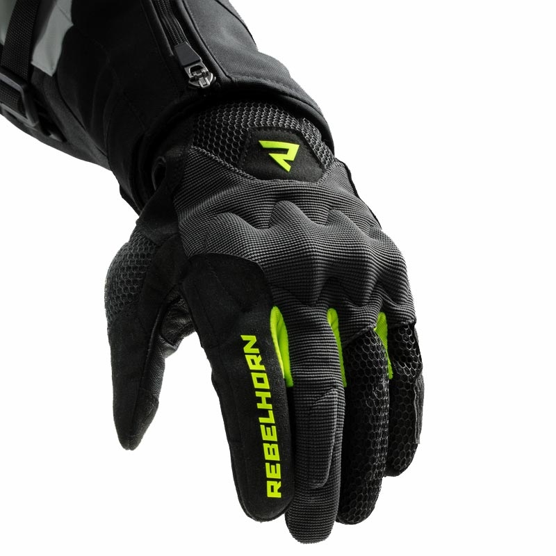 Guanti da moto da donna Rebelhorn Core nero-grigio-giallo fluo