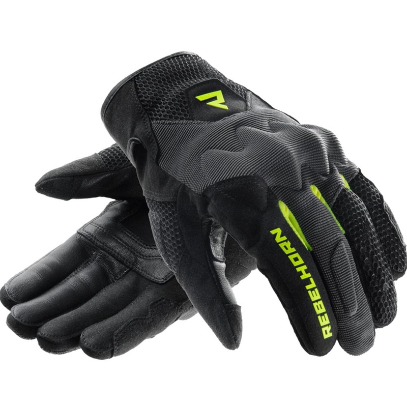 Guanti da moto Rebelhorn Core nero-grigio-giallo fluo