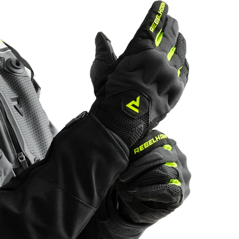 Guanti da moto Rebelhorn Core nero-grigio-giallo fluo