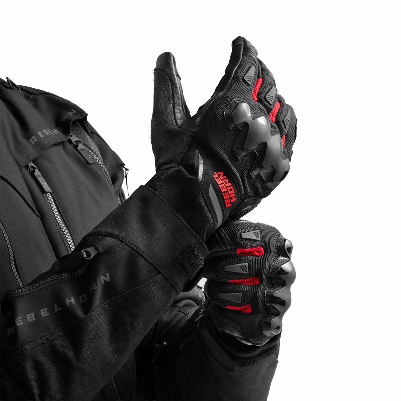 Guanti da moto Rebelhorn Defender neri-rossi