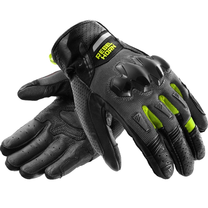 Guanti da moto Rebelhorn Defender nero-grigio-giallo fluo