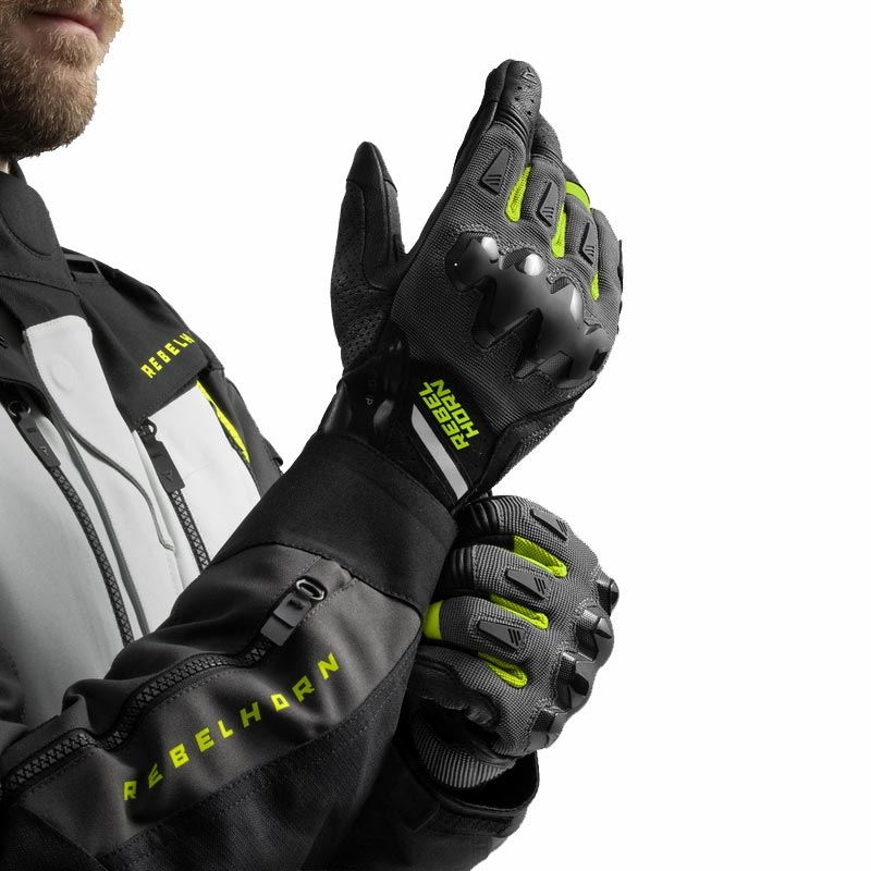 Guanti da moto Rebelhorn Defender nero-grigio-giallo fluo
