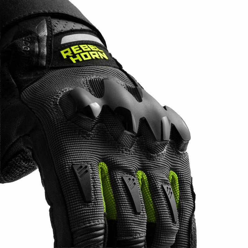 Guanti da moto Rebelhorn Defender nero-grigio-giallo fluo