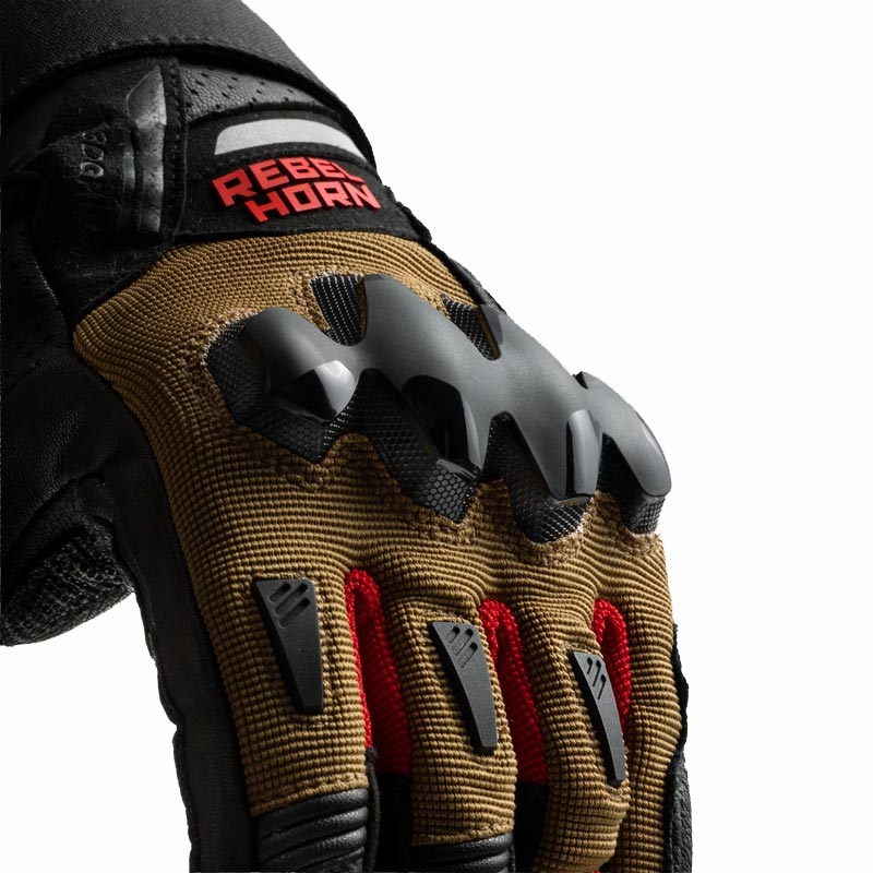 Guanti da moto Rebelhorn Defender sabbia-nero-rosso