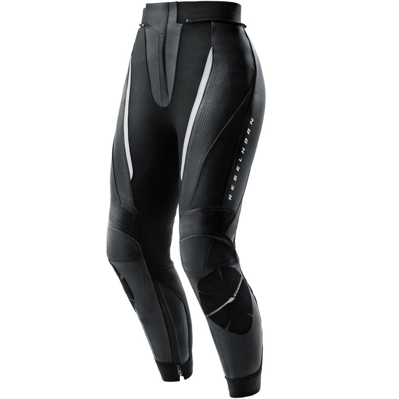 Pantaloni da motociclista in pelle da donna Rebelhorn Diva nero-bianco