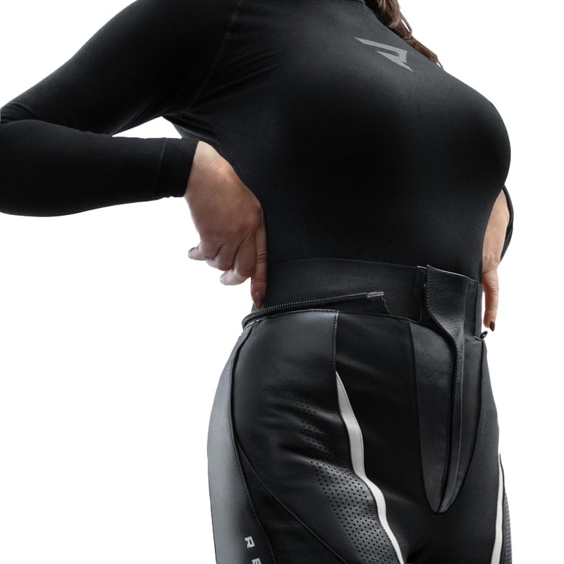 Pantaloni da motociclista in pelle da donna Rebelhorn Diva nero-bianco