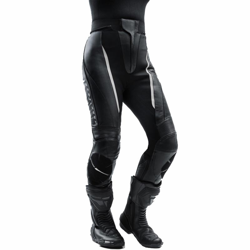 Pantaloni da motociclista in pelle da donna Rebelhorn Diva nero-bianco