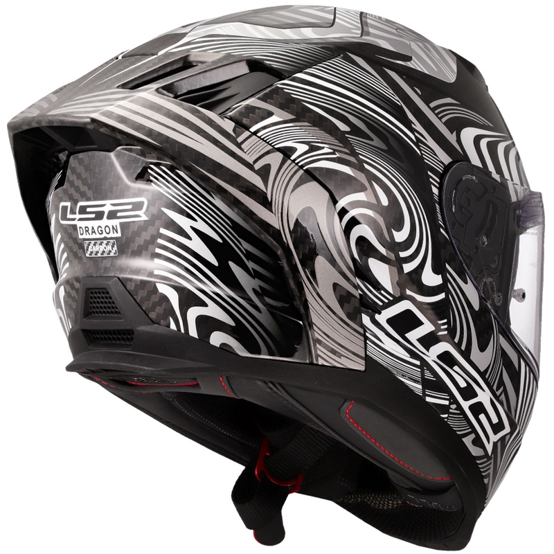 Casco integrale da moto LS2 FF807 Dragon Carbon Enthum, argento lucido