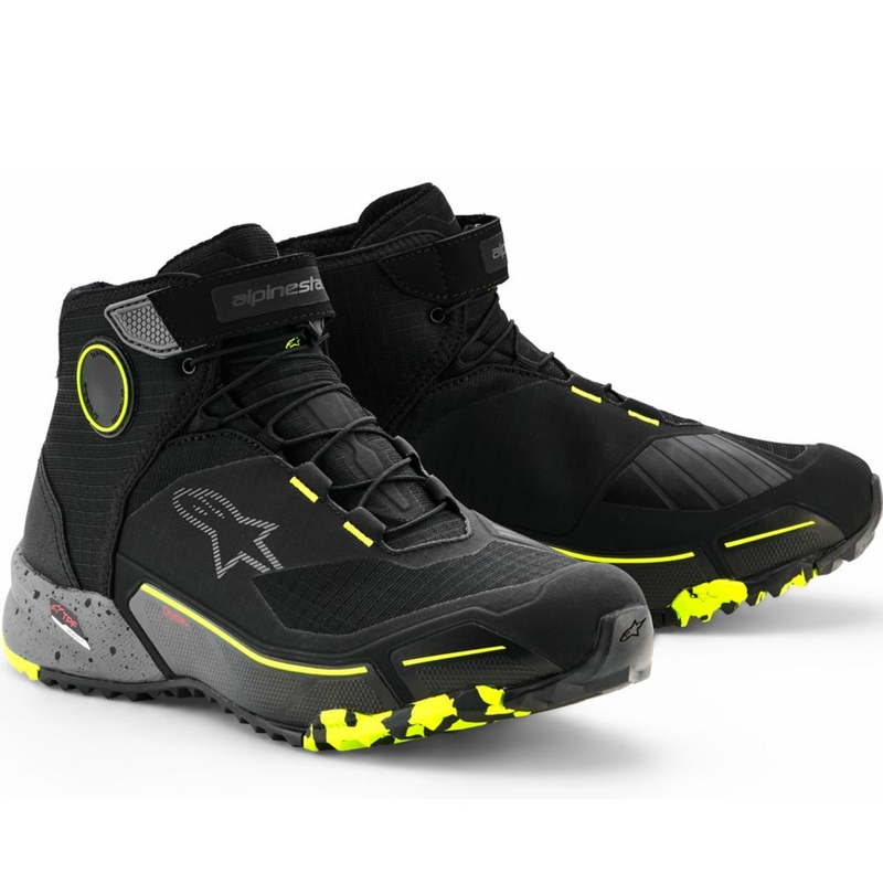Stivali da moto Alpinestars CR-X Drystar nero-grigio scuro-giallo fluo
