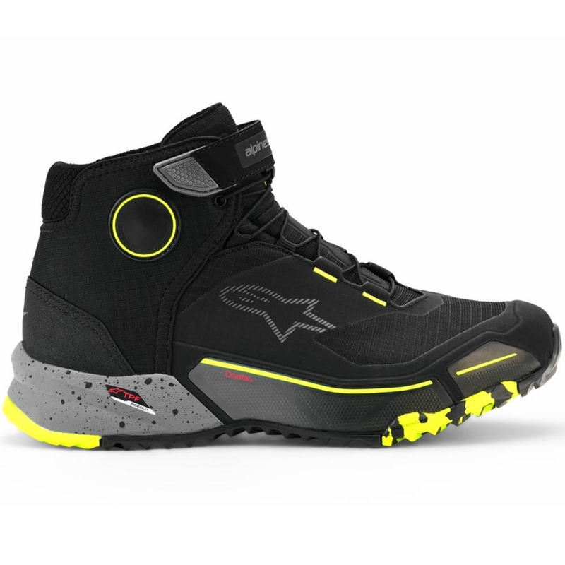 Stivali da moto Alpinestars CR-X Drystar nero-grigio scuro-giallo fluo