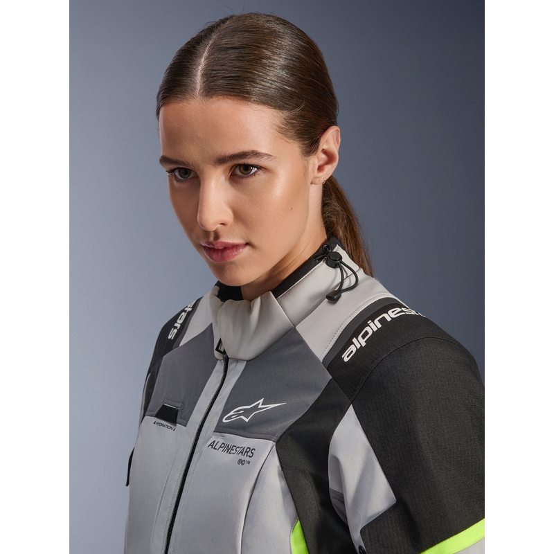 Giacca da moto da donna Alpinestars Stella Andes V4 Drystar Grigio scuro-Grigio chiaro-Nero-Giallo fluo
