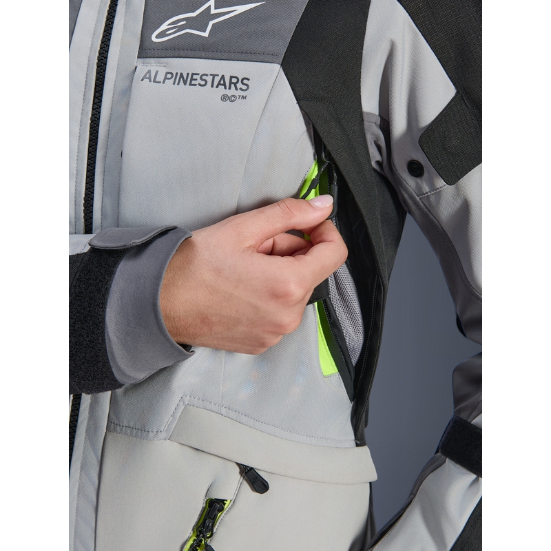 Giacca da moto da donna Alpinestars Stella Andes V4 Drystar Grigio scuro-Grigio chiaro-Nero-Giallo fluo
