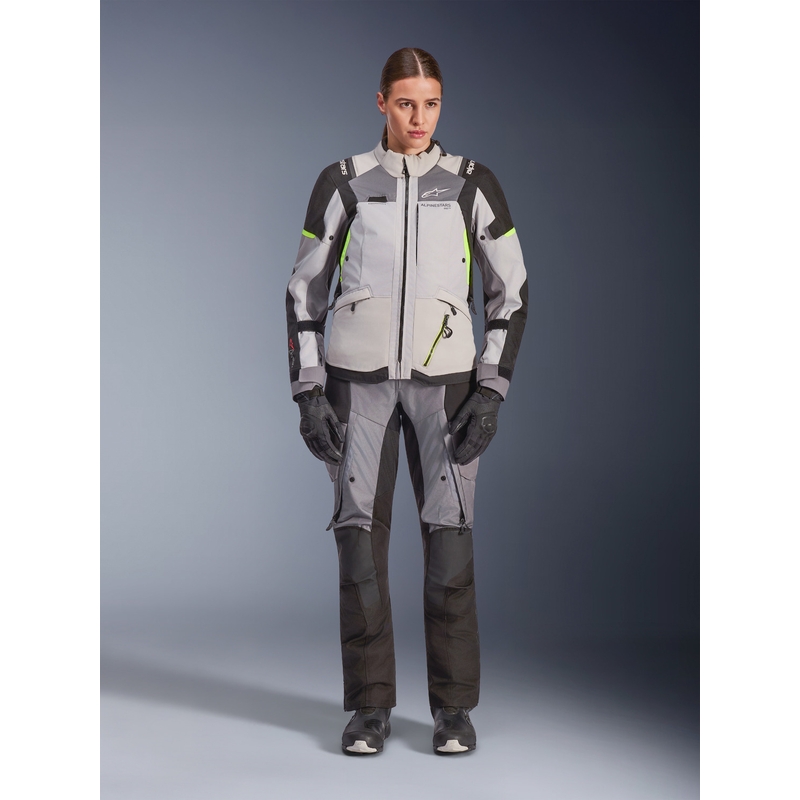 Giacca da moto da donna Alpinestars Stella Andes V4 Drystar Grigio scuro-Grigio chiaro-Nero-Giallo fluo