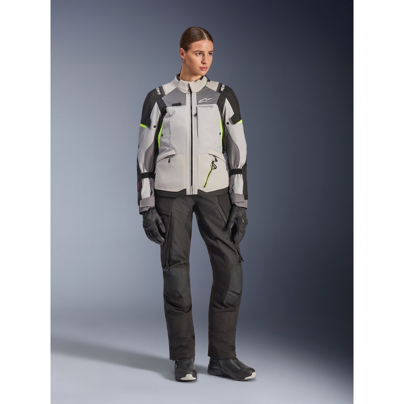 Giacca da moto da donna Alpinestars Stella Andes V4 Drystar Grigio scuro-Grigio chiaro-Nero-Giallo fluo