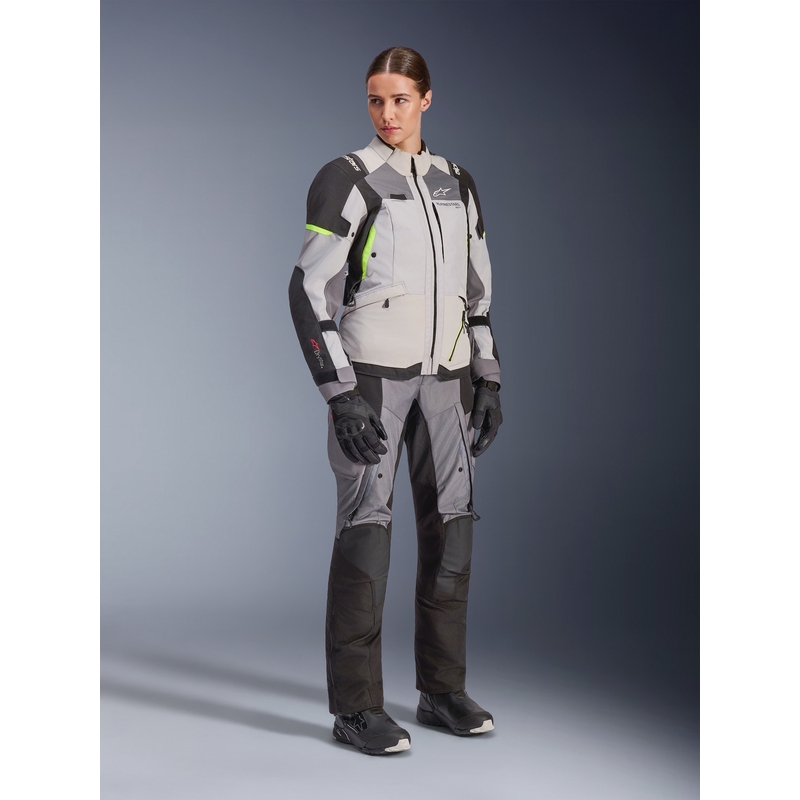Giacca da moto da donna Alpinestars Stella Andes V4 Drystar Grigio scuro-Grigio chiaro-Nero-Giallo fluo