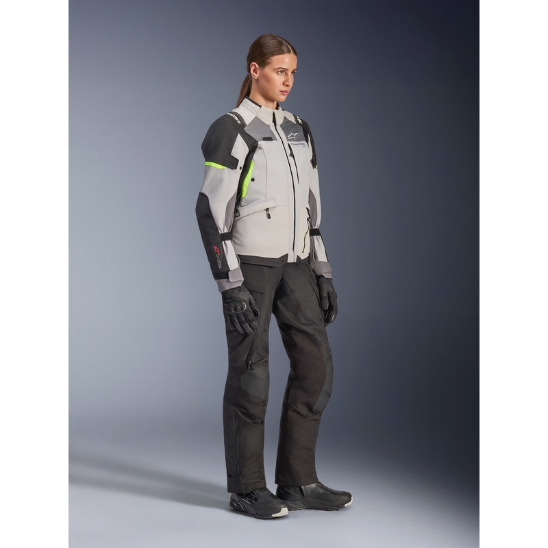 Giacca da moto da donna Alpinestars Stella Andes V4 Drystar Grigio scuro-Grigio chiaro-Nero-Giallo fluo
