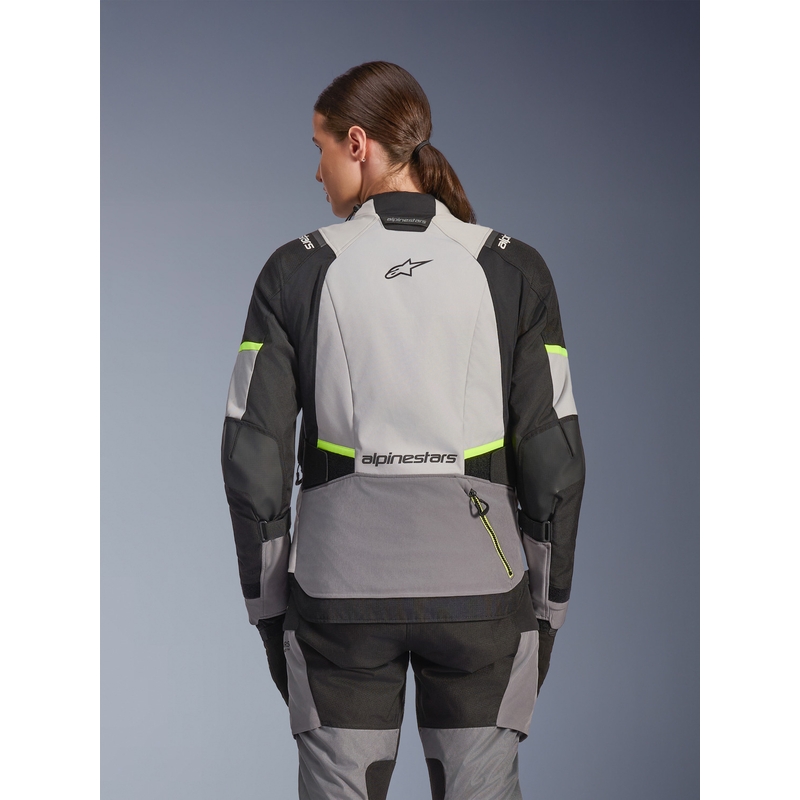Giacca da moto da donna Alpinestars Stella Andes V4 Drystar Grigio scuro-Grigio chiaro-Nero-Giallo fluo