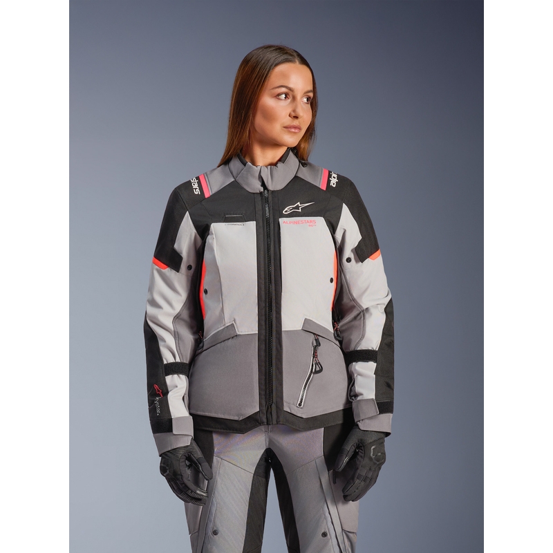 Giacca da moto da donna Alpinestars Stella Andes V4 Drystar Grigio scuro-Grigio chiaro-Nero-Rosso