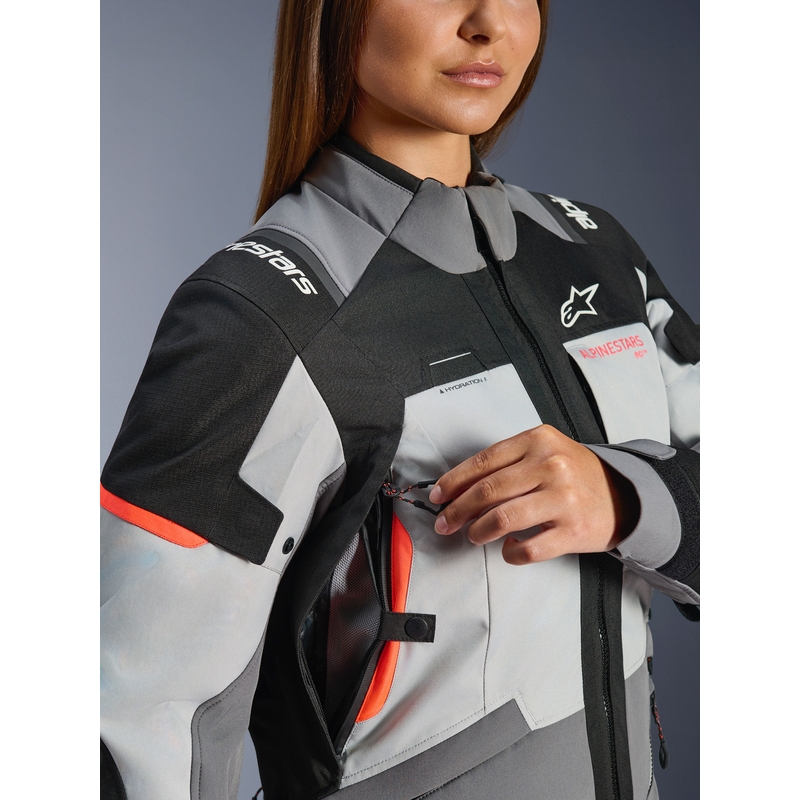 Giacca da moto da donna Alpinestars Stella Andes V4 Drystar Grigio scuro-Grigio chiaro-Nero-Rosso