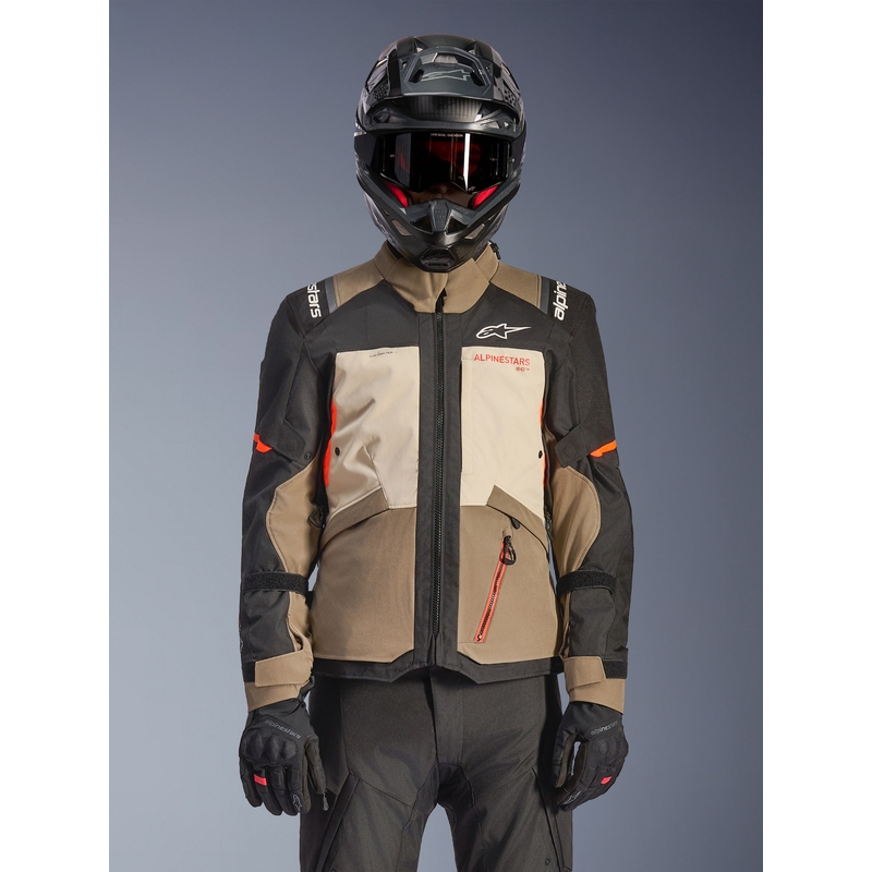 Giacca da moto Alpinestars Andes V4 Drystar Crema-Marrone chiaro-Nero-Arancione fluo