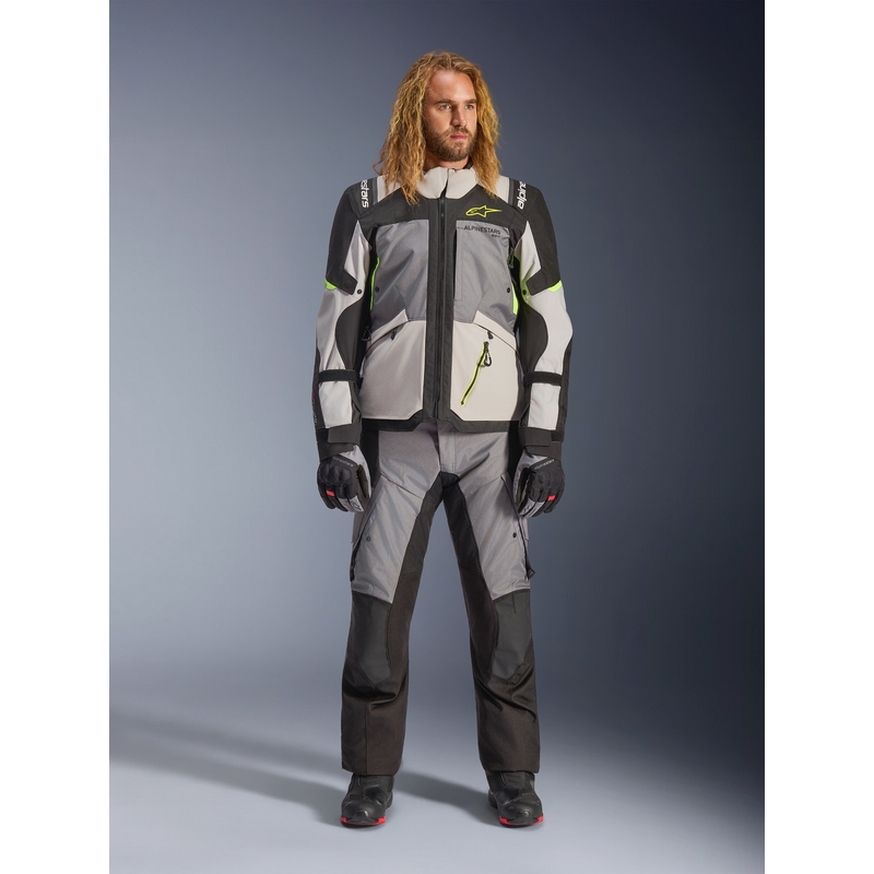 Giacca da moto Alpinestars Andes V4 Drystar Grigio scuro-Grigio chiaro-Nero-Giallo fluo