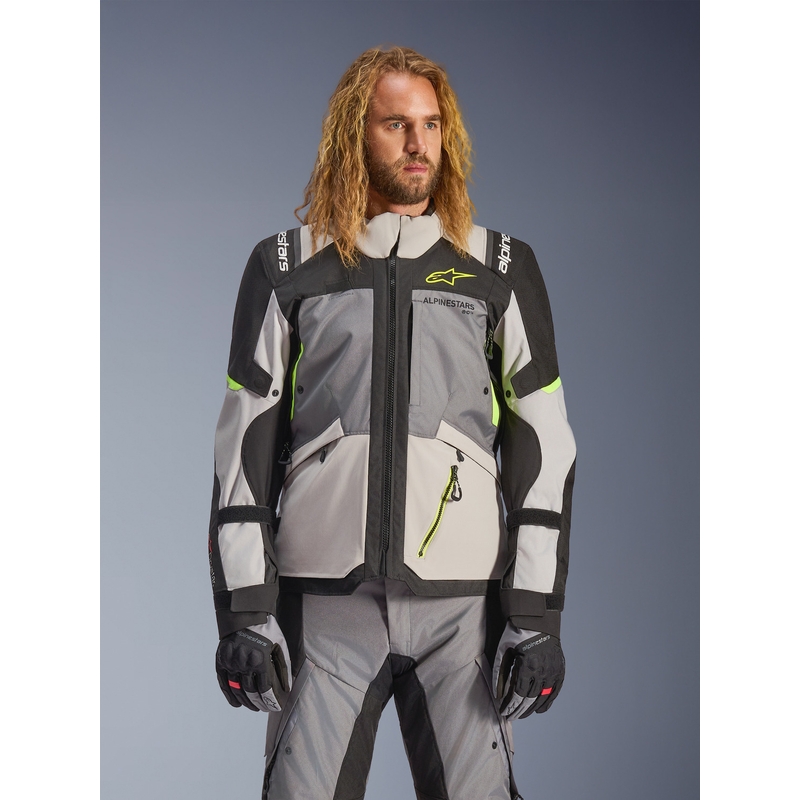 Giacca da moto Alpinestars Andes V4 Drystar Grigio scuro-Grigio chiaro-Nero-Giallo fluo