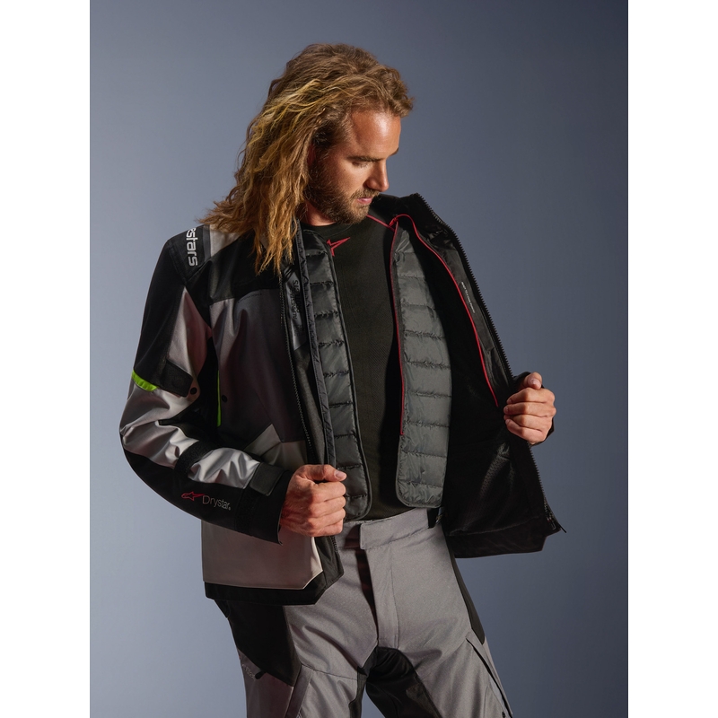 Giacca da moto Alpinestars Andes V4 Drystar Grigio scuro-Grigio chiaro-Nero-Giallo fluo
