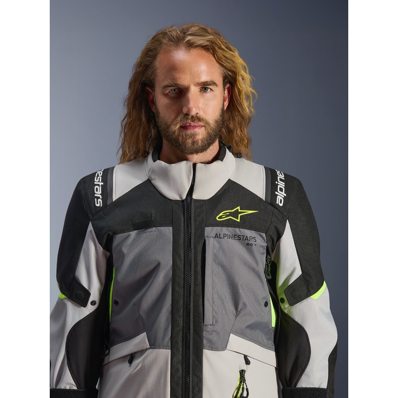 Giacca da moto Alpinestars Andes V4 Drystar Grigio scuro-Grigio chiaro-Nero-Giallo fluo