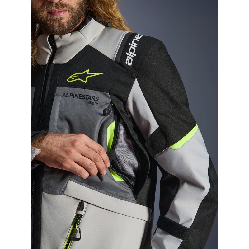 Giacca da moto Alpinestars Andes V4 Drystar Grigio scuro-Grigio chiaro-Nero-Giallo fluo