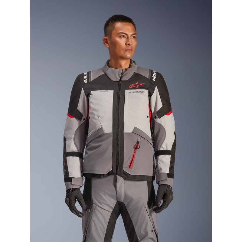 Giacca da moto Alpinestars Andes V4 Drystar Grigio scuro-Grigio chiaro-Nero-Rosso