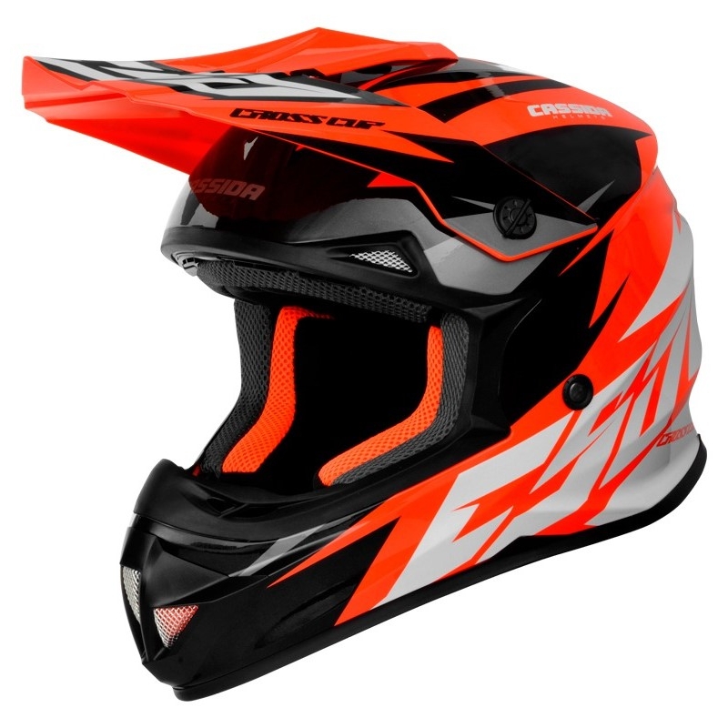 Cassida Cross Cup Two Casco da motocross nero-bianco-grigio-arancio fluo