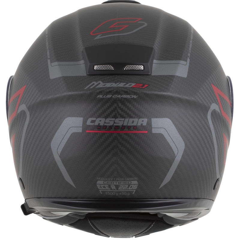 Casco da moto modulare Cassida Modulo 2.1 Plus Carbon BlackOut nero opaco-rosso metallizzato-argento riflettente-nero