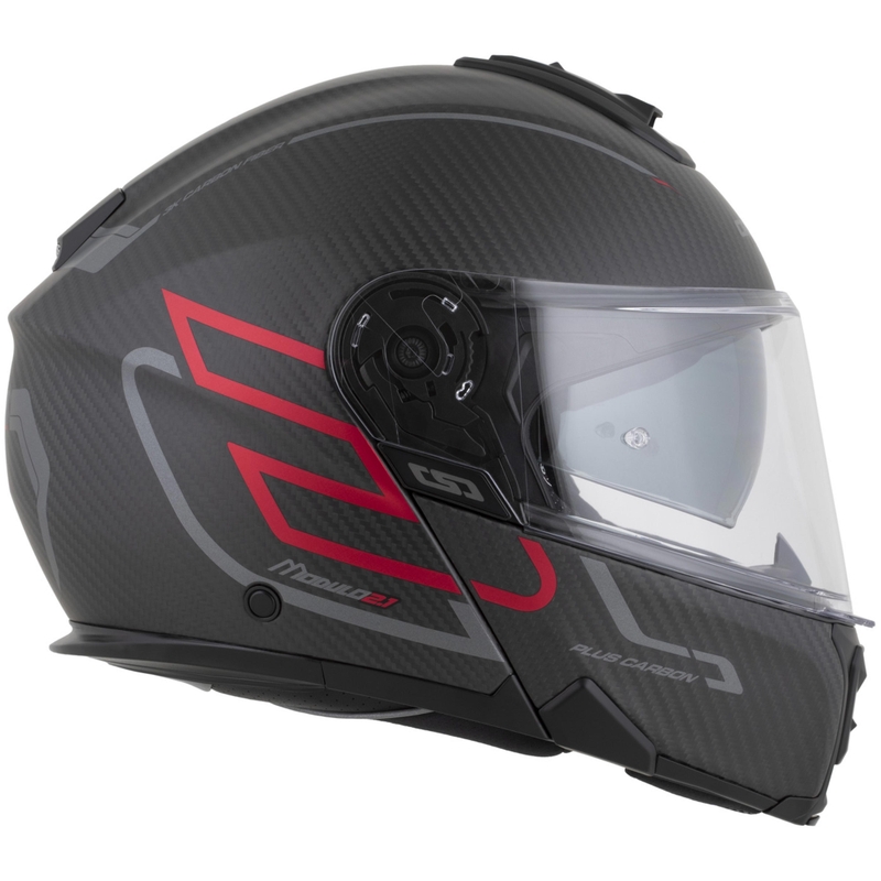 Casco da moto modulare Cassida Modulo 2.1 Plus Carbon BlackOut nero opaco-rosso metallizzato-argento riflettente-nero