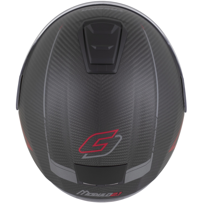 Casco da moto modulare Cassida Modulo 2.1 Plus Carbon BlackOut nero opaco-rosso metallizzato-argento riflettente-nero