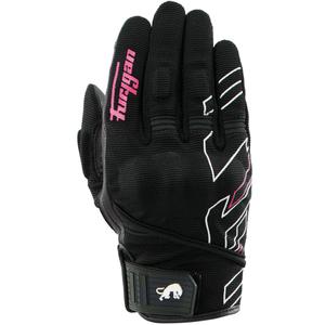 Guanti da moto da donna Furygan Jet Neon D3O® Evo nero-bianco-rosa
