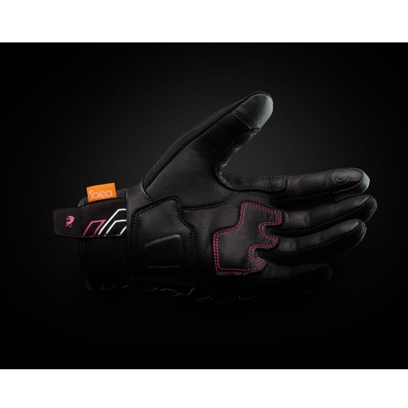 Guanti da moto da donna Furygan Jet Neon D3O® Evo nero-bianco-rosa
