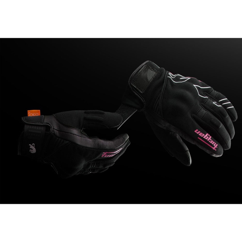 Guanti da moto da donna Furygan Jet Neon D3O® Evo nero-bianco-rosa