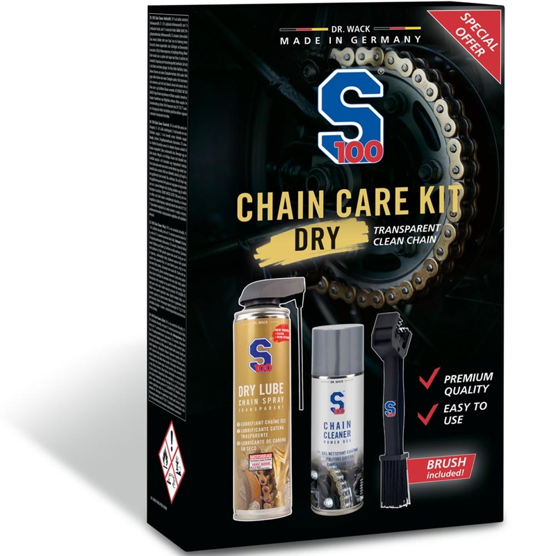 Kit per la cura della catena con lubrificante trasparente S100 Chain Care Kit (Dry Lube)