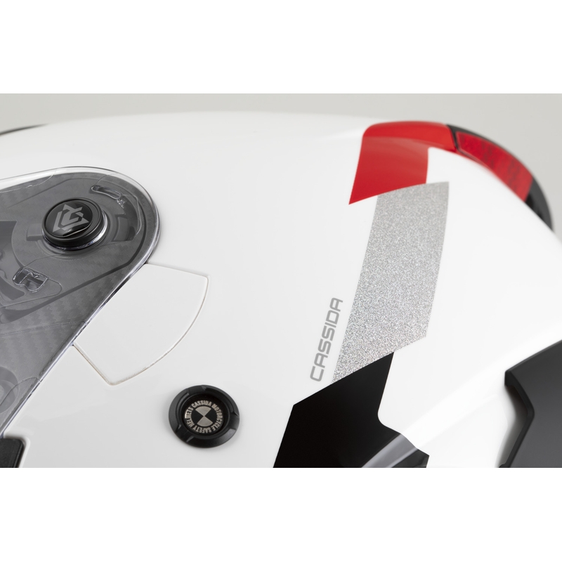 Casco da moto aperto Cassida Reflex 2.0 Safety bianco-rosso-grigio-argento riflettente