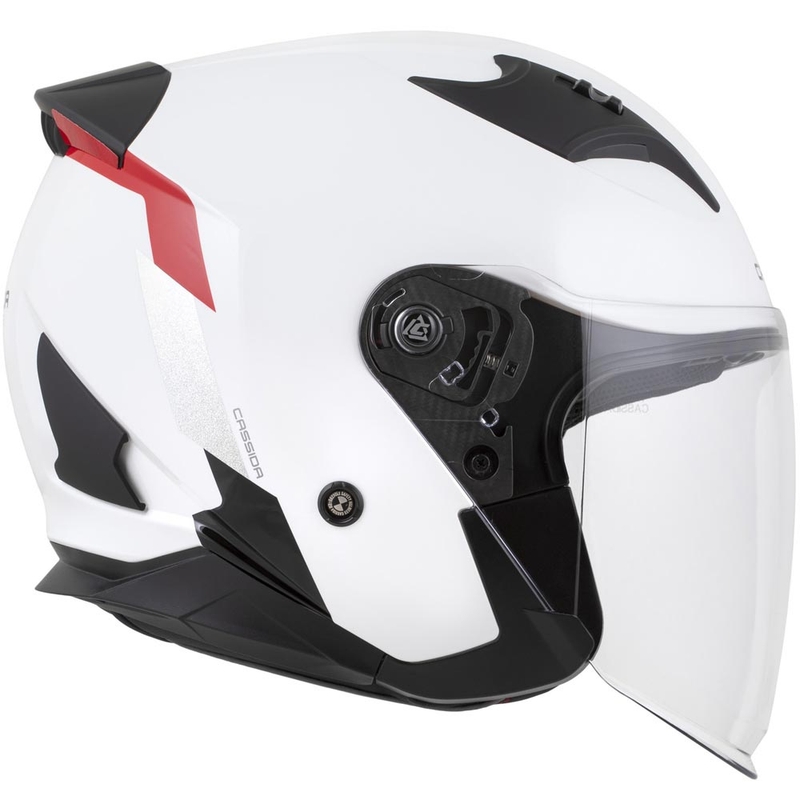 Casco da moto aperto Cassida Reflex 2.0 Safety bianco-rosso-grigio-argento riflettente