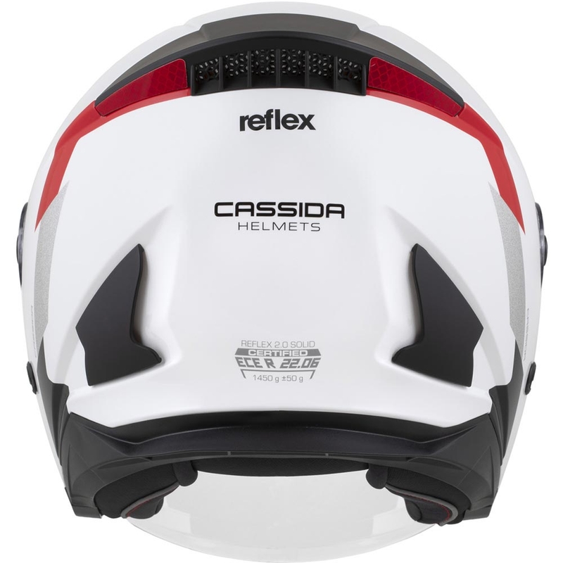 Casco da moto aperto Cassida Reflex 2.0 Safety bianco-rosso-grigio-argento riflettente