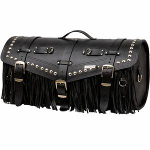 Valigia in pelle per moto con serratura, rivetti e frange RSA K183 nera