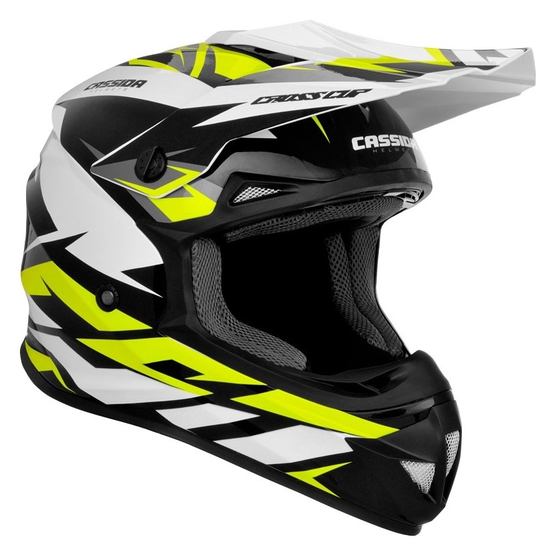 Cassida Cross Cup Two Casco da motocross nero-bianco-grigio-giallo fluo