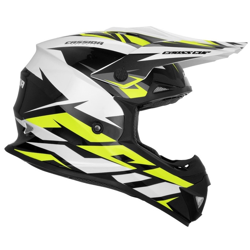 Cassida Cross Cup Two Casco da motocross nero-bianco-grigio-giallo fluo